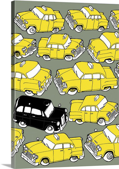 « bizarres-black cab », impression Duncan Wilson, H 24 po x l 17 po x P 1,5 po, Toile