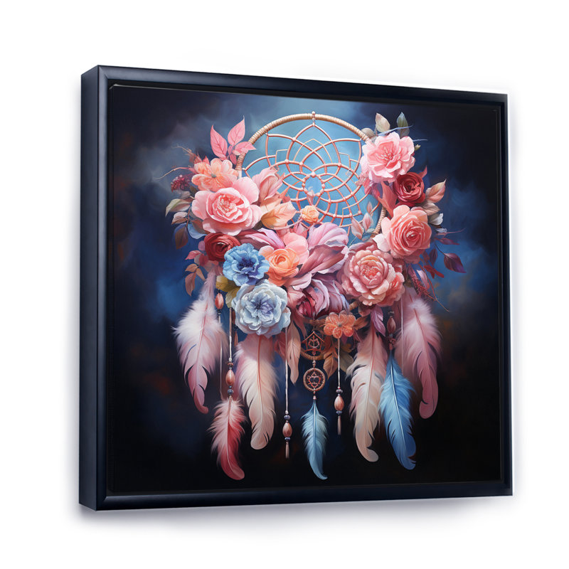 Attrape-rêves rose pastel rêveur I - impression, H 24 po x l 24 po, Cadre flottant noir