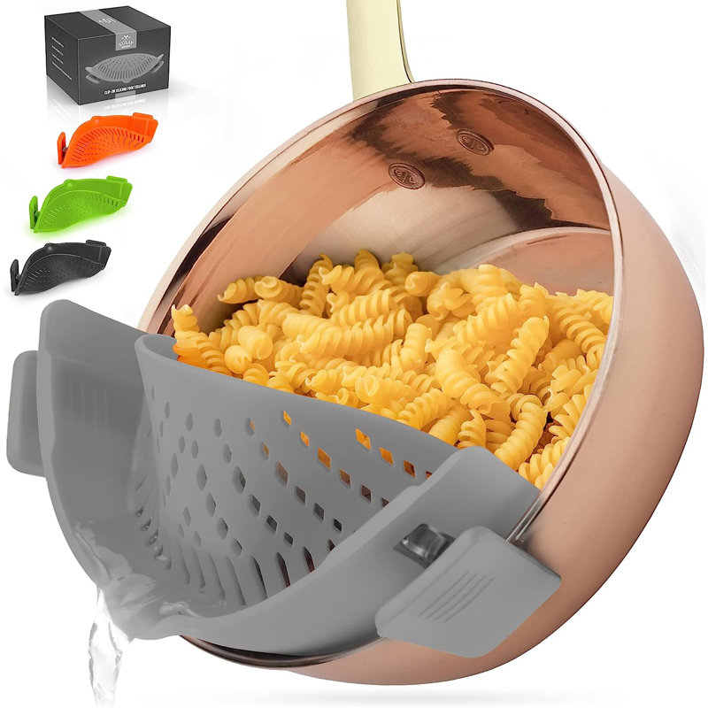 Zulay Kitchen Adjustable Silicone Pot Strainer for Most Pots & Pans, Gray