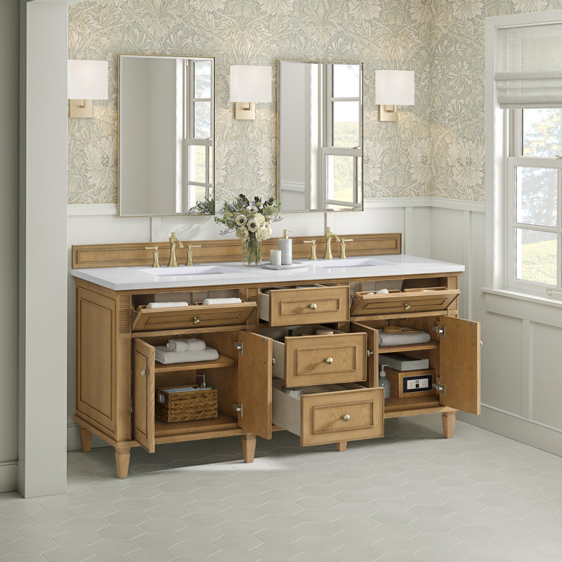 Lorelai 72'' W Double Vanity, Light Natural Oak, White Zeus, 8" Widespread