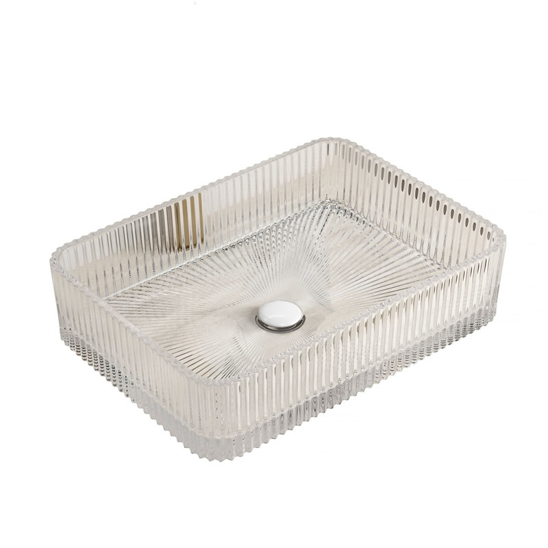 Lavabo de salle de bain rectangulaire en verre 18 po sans robinet 18 po, transparent