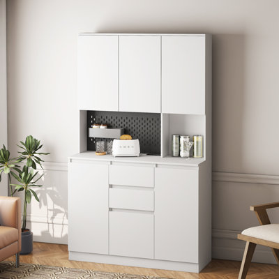 74" Freestanding Kitchen Pantry Cabinet Cupboard With 6 Doors,3 Shelves And 2 Drawer,Versatile Wardrobe & Kitchen Cabinet,Craft Storage Cabinet,Laundr by Latitude Run