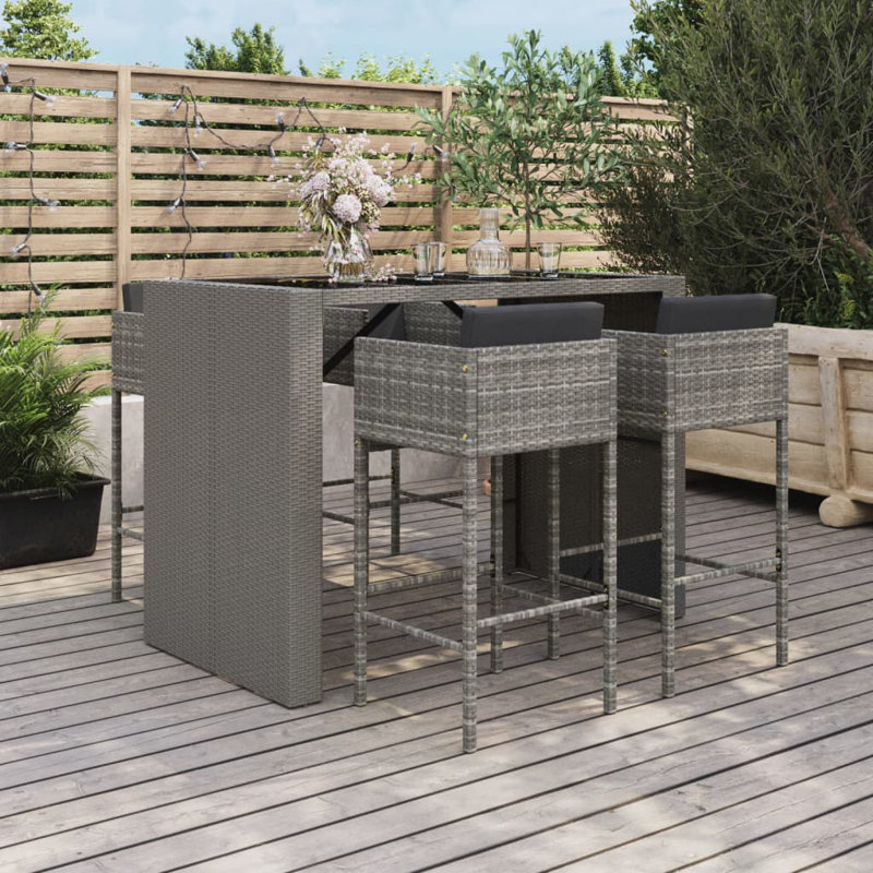 4 - Person Patio Dining Set with Rectangular Table , Cushions Included, Gray/Gray