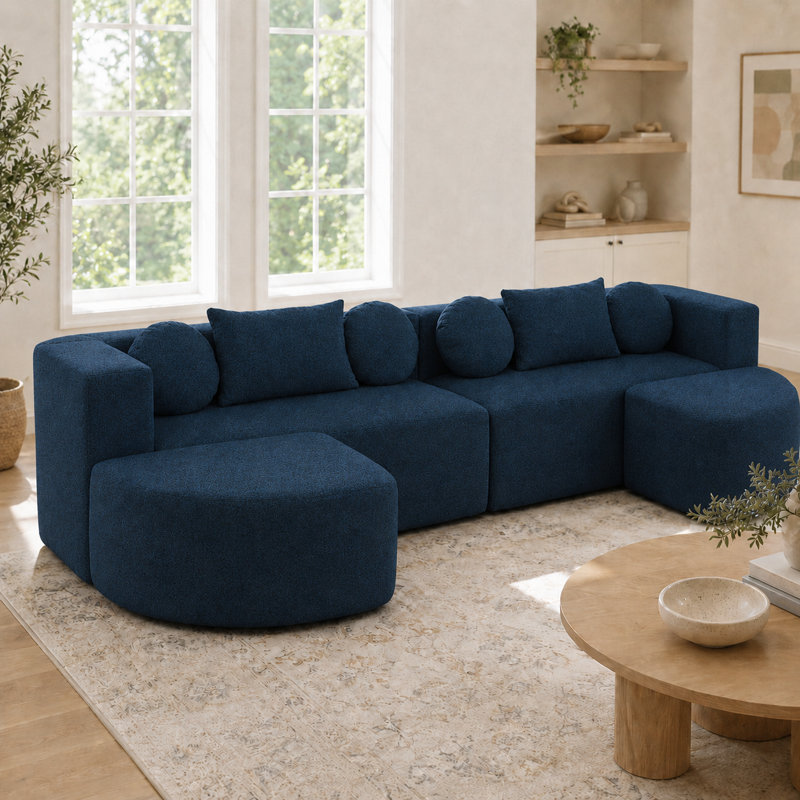 Canapé-lit modulaire modulaire à assise profonde et à conception courbée pour le salon, Bleu