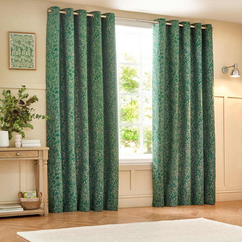 Jacquard Eyelet Curtains, 117 W x 137 D cm, Green