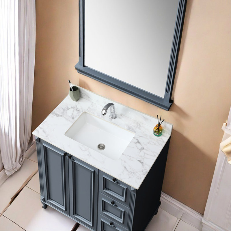 Lavabo de salle de bain 37 po x 22 po - Lavabo rectangulaire en céramique frittée blanc en céramique polyvalent pour différents styles et appareils pratiques