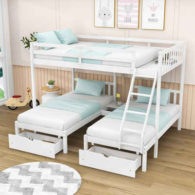Full over Twin & Twin 3 Drawer Triple / Quad Bunk Bed with Shelves by Harriet Bee