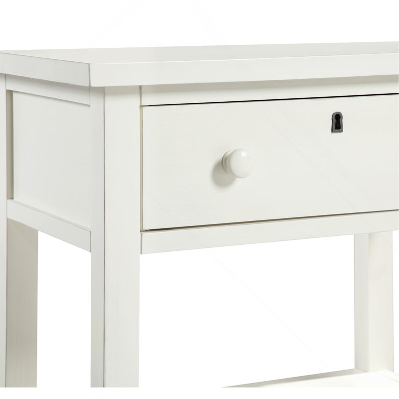 Table de chevet à 1 tiroir Finley - Blanc antique, White