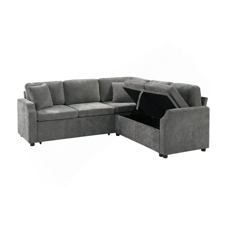 Canapé-lit modulaire en forme de L Canapé modulaire rembourré en L de 81,9 po avec canapé-lit et compartiment de rangement caché pour le salon, gris