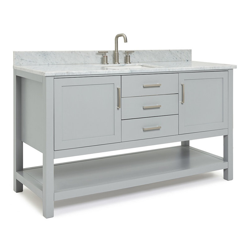 61'' Single Bathroom Vanity with Carrara Marble Top, Gray