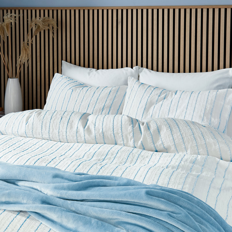 Waffle Stripe Duvet Cover Set, Navy Striped, Super King Duvet Cover + 2 Pillowcases