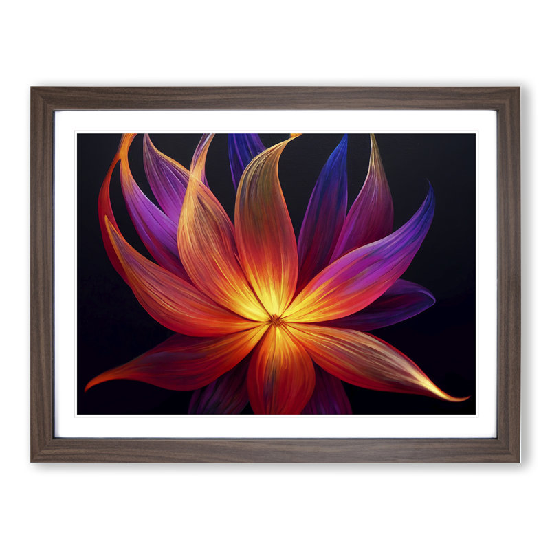 Bright Modern Flower - Single Picture Frame Print, 34cm H x 46cm W x 2cm D, Walnut Framed