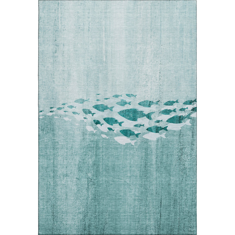 Premium Machine Washable Cerrito Teal Rug, Rectangle 5' x 7'6"