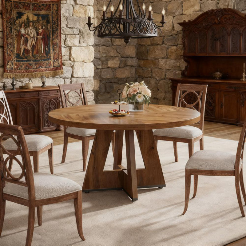 47 Inch Wood Dining Table Round Dining Table (Just 1Pcs Dining Table), Walnut