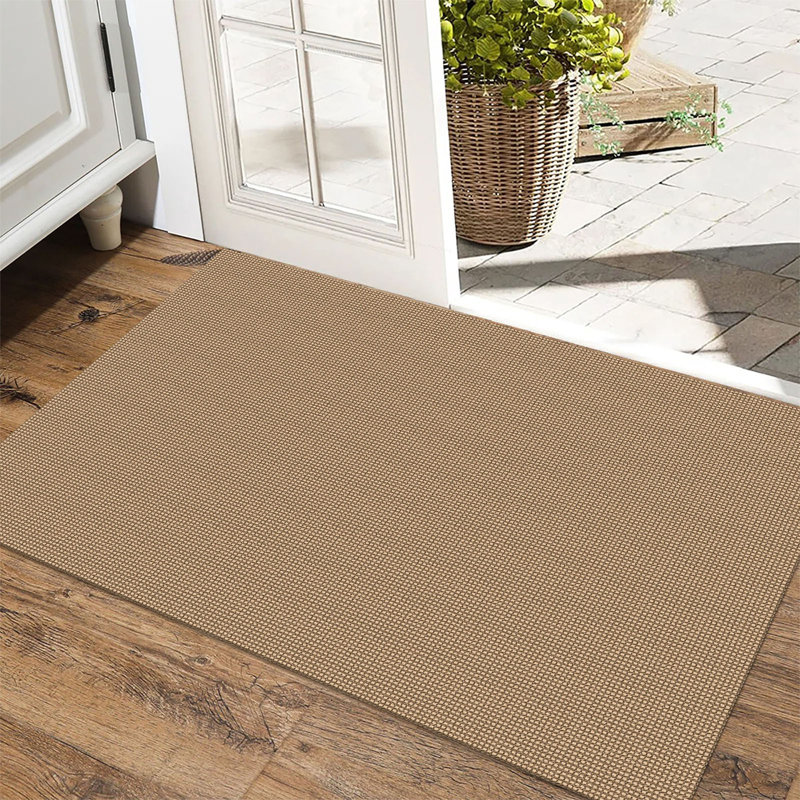 Machine Washable Cotton Area Rug with Non-Slip Backing， Tan/Brown, Rectangle 3' x 5'