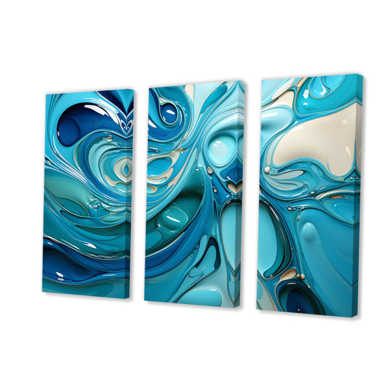 Ciska Blue Fluid Grind II - ensemble de décoration murale en marbre abstrait, H 28 po x l 36 po x P 1 po