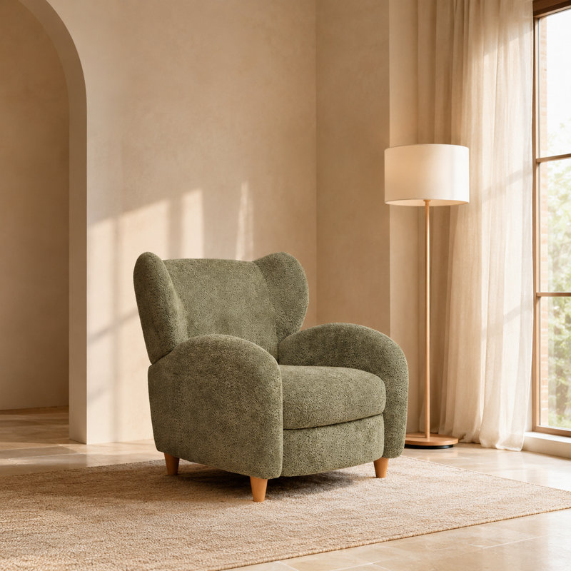 Chaise d'appoint multifonctionnelle à dossier incurvé moderne avec fonction de repose-pieds en chenille vert olive pour les espaces de salon, d'étude et de loisirs