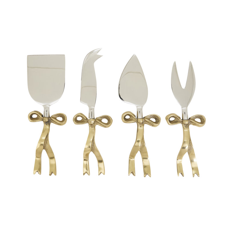 Ensemble de couteaux à fromage avec poignées en arc (ensemble de 4 pièces) - Couverts à fromage en acier inoxydable avec motif sculptural pour recevoir et servir