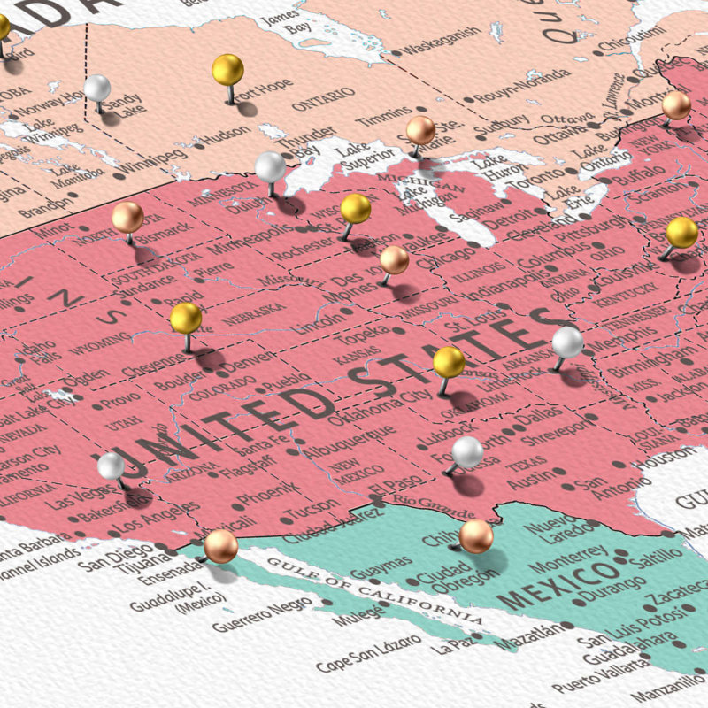 Carte du monde personnalisée «Love I Push Pin», H 16 po x l 24 po, Oui