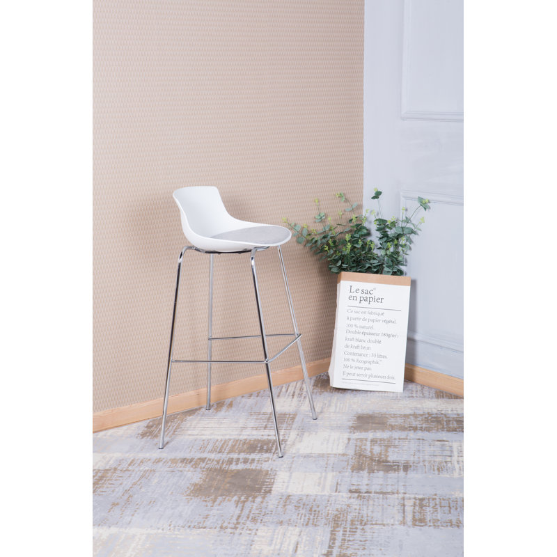 Barbee Upholstered Counter Stool with Metal Frame, Silver/White