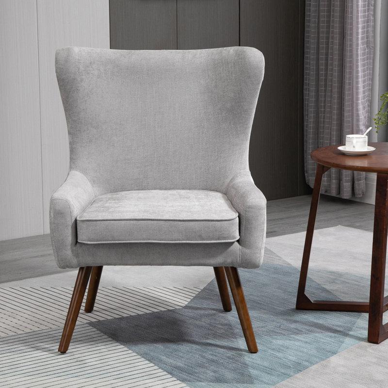 Élégante chaise d'appoint beige 28 po avec design à oreilles confortable, Chenille grise