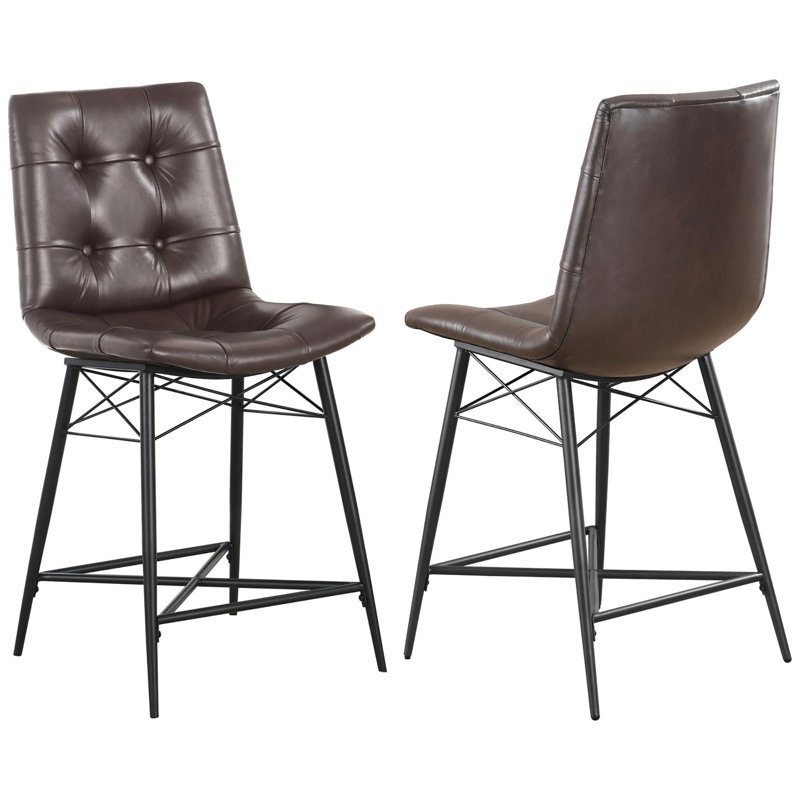 De 2 tabourets de comptoir bruns - chaise de salle à manger de hauteur industrielle 2 pièces, base en métal stable,