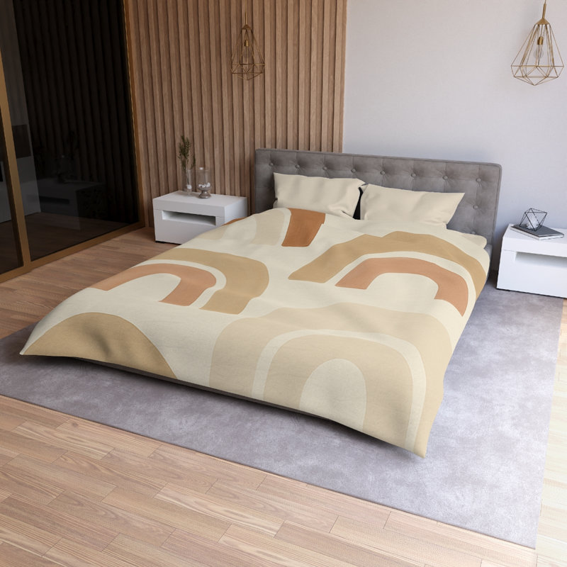 Microfiber Duvet Cover Boho Style, Design 50, Queen Duvet Cover, Cream