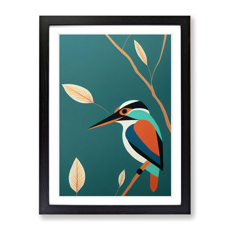 Belser Kingfisher Painting Minimalism - Picture Frame Print, Black, 64" H x 46" W