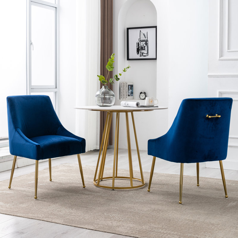 Velvet Upholstered Side Chair  With Gold Legs, Blue