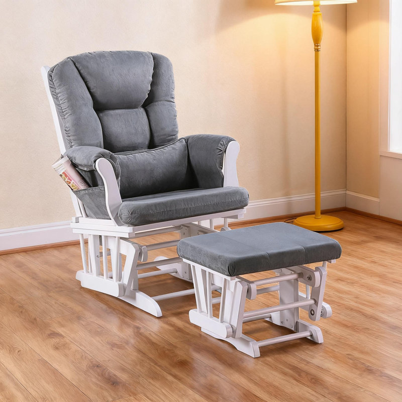 Luxueux fauteuil coulissant rembourré avec repose-pieds en microfibre gris foncé, Gris foncé
