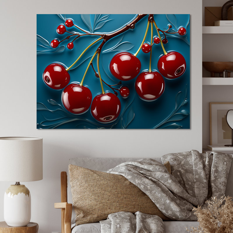 Red Cherry Tree Explosion 1 - Art mural cerise, Toile tendue, H 12 po x l 20 po x P 1 po