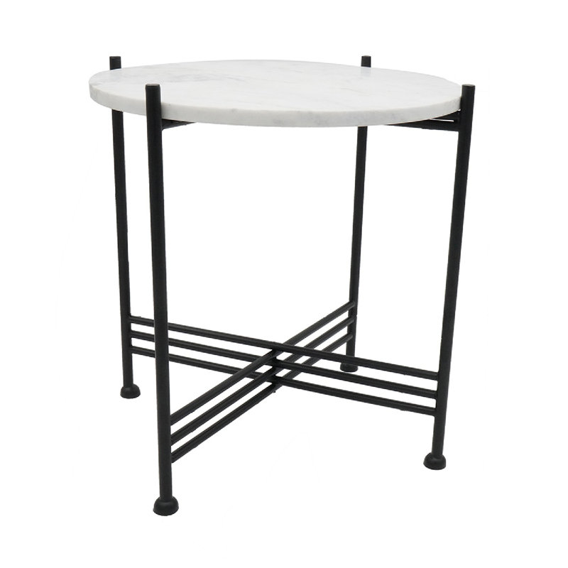 Argus 16" White Marble and Metal Round Accent Table
