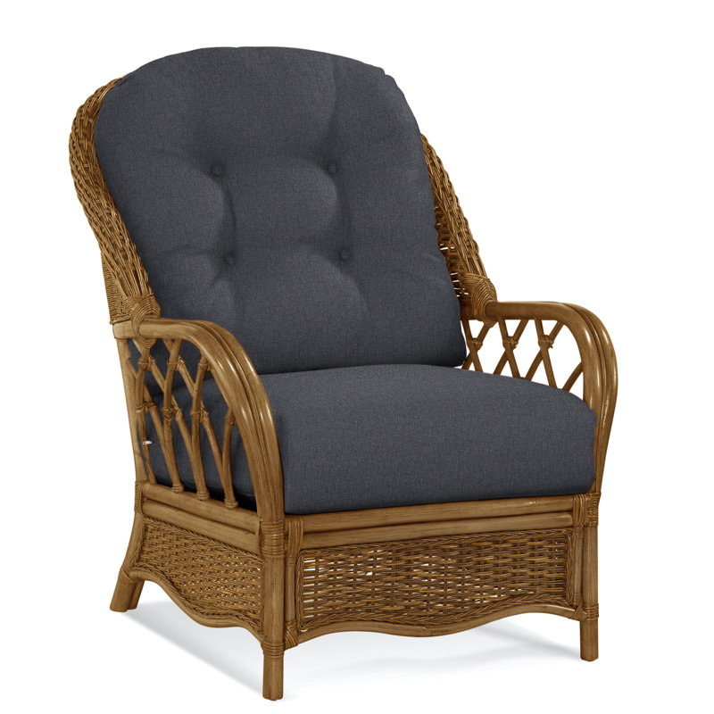 Chaise avec accoudoirs en rotin Everglade, La Havane, À gros carreaux bleus; 0120-61