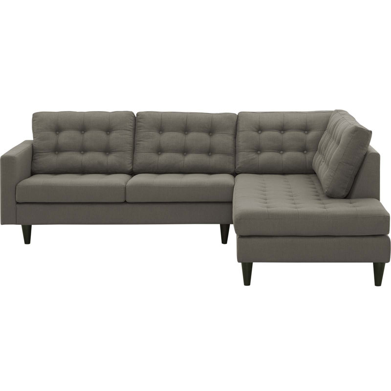 Modway Empress 2 Piece Upholstered Fabric Sectional, Granite, Right Hand Facing