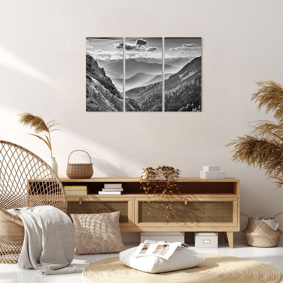 3-tlg. Leinwandbilder-Set Black and White Landscape Mountains