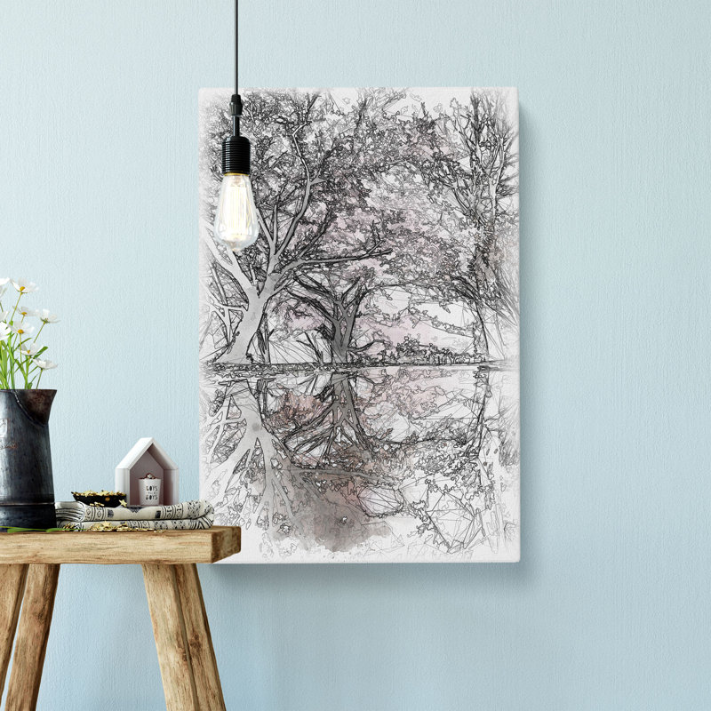Reflection Of The Pink Blossom Trees - Wrapped Canvas Print, 91cm H x 60cm W x 4cm D