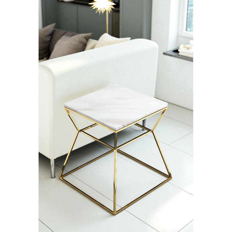     Geo Pedestal End Table - Gold Marble Side Table – Modern Luxury Stone Accent Table - White Marble Side Table