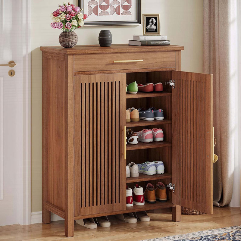Armoire de rangement à chaussures à 5 niveaux avec portes à persiennes et tiroir