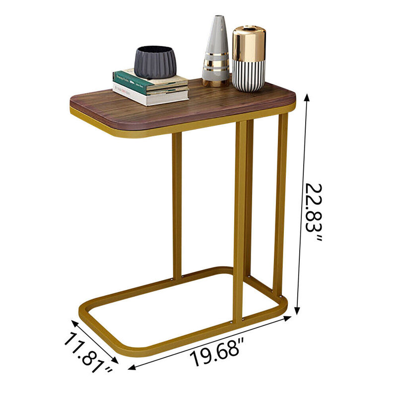 C-shaped Sofa Side Table Modern Side Table End Table With Sturdy Metal Frame, Gold