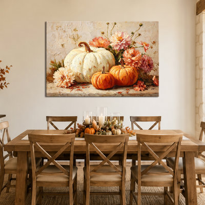 Art mural d'automne, art mural en toile citrouille, art mural d'automne, toile d'automne tendue sur toile tendue avec galerie de couleurs pour salon, cuisine de ferme, vestibule, style saisonnier, 28 po x 40 po