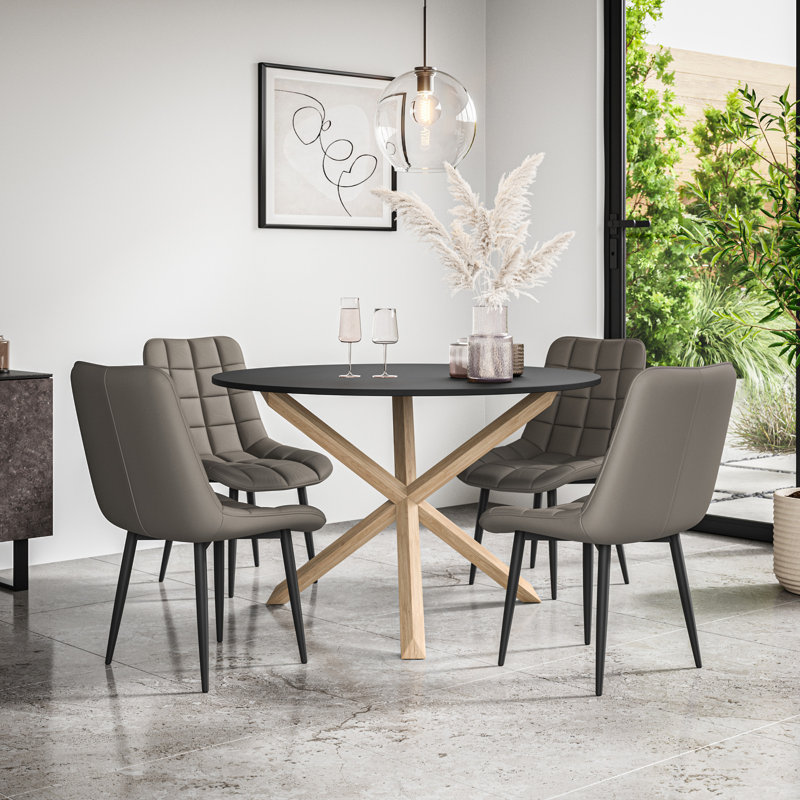 Darcus 4 - Person Dining Set, Black/Oak/Grey