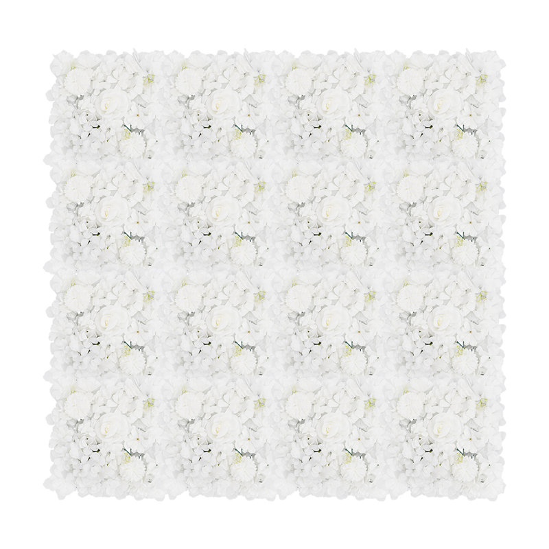 Panneaux muraux fleurs artificielles, 16 panneaux muraux fleurs PCS, décoration murale fleurs artificielles, Blanc