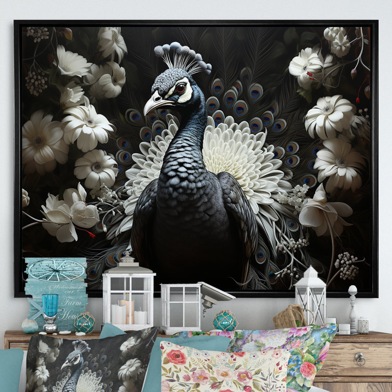 «Mystical Peacock Gaze» sur impression sur toile, Cadre flottant noir, H 12 po x l 20 po x P 1 po