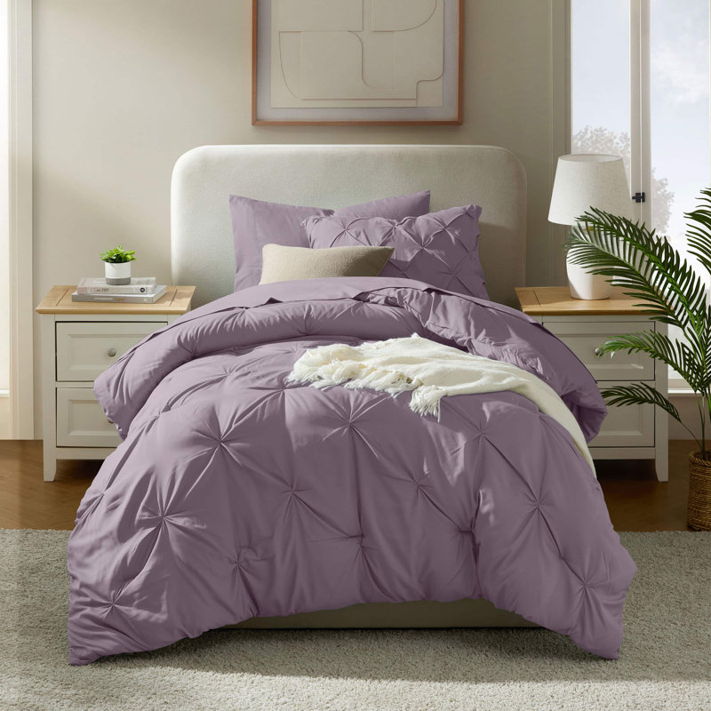 Ensemble d'édredon plissé avec draps Bed-in-a-Bag, Mauve ancien, Édredon simple très long + 4 pièces supplément