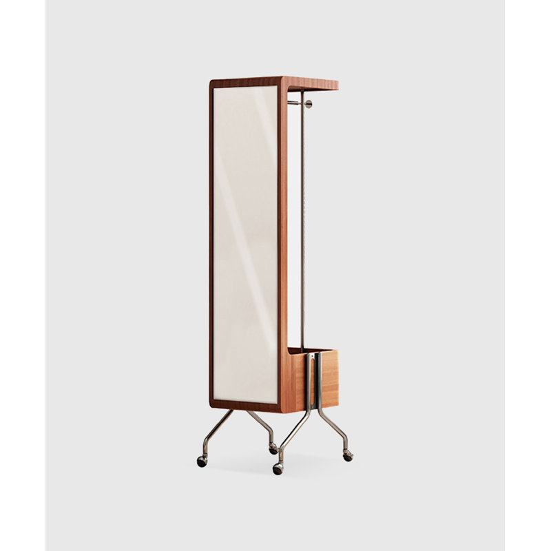 Rectangle Solid Wood Stainless Steel Full Length Mirror, Reddish Brown