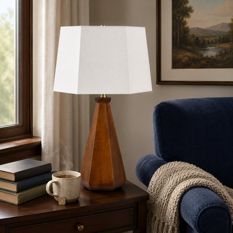 29" Wood Table Lamp With Oat Shade