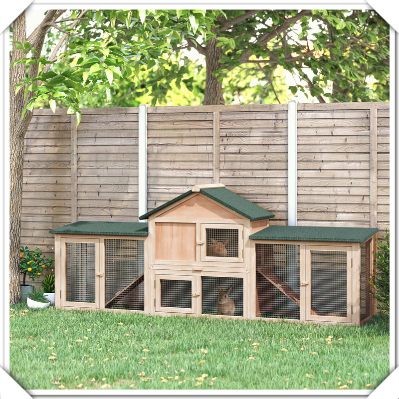 Cage à lapins en bois pour l'extérieur, Jaune