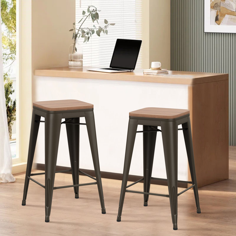 Comptoir et tabourets de bar en métal, Tabouret de comptoir (siège d'une hauteur de 26 p, Brun