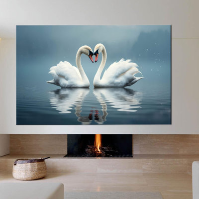 Personalized Baby Gift of Love Art Canvas Featuring Two Swans in Water for Bedroom Decor Framed and Animal Printed
