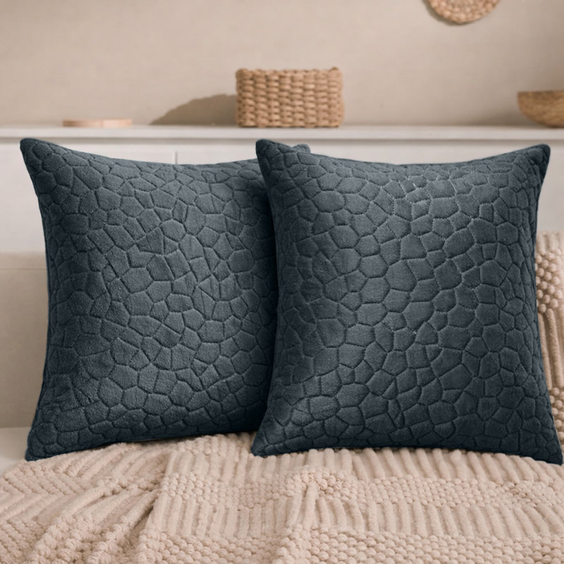 Aspire Homeware Geometric Square Velvet Cushion Covers, Charcoal, Pack of 2